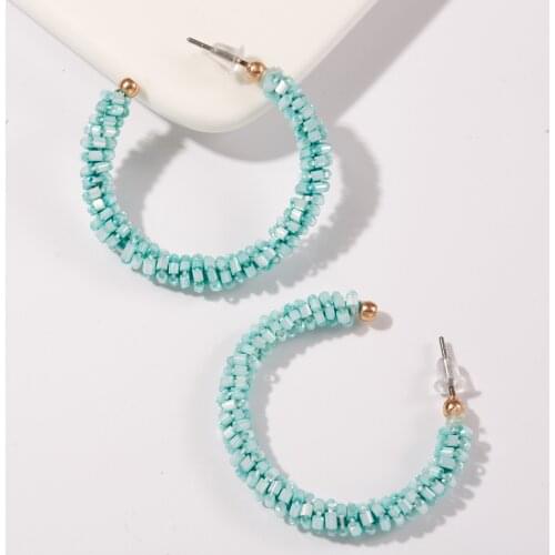 Handmade Beads C-shaped Stud Earring For Women Bohemian Big Circle Fashion Earrings Girl Wedding Engagement Party Jewelry Gift
