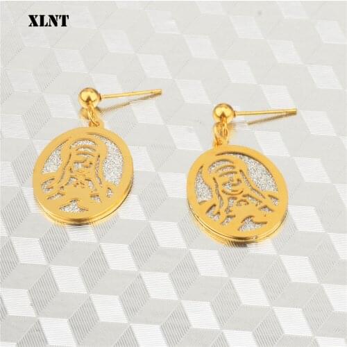 XLNT Jesus Stud Earrings Gold Silver Color Small Earring Women Mens Stainless Steel Ear Piercing Jewelry