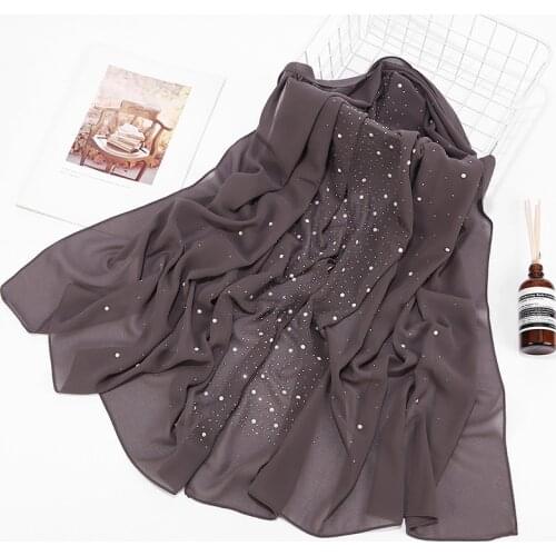 New Pearl Chiffon Hot Rhinestone Porcelain Scarf Headscarf Ethnic Style Fashion Wild Long Scarf Scarf High-end Headscarf