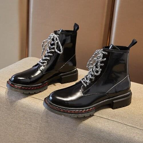 SKLFGXZY New Autumn/winter European Martin boots women Genuine leather fashion lace-up The locomotive female boots