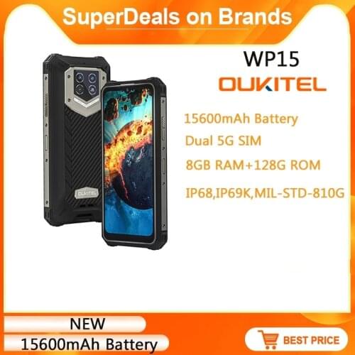 Oukitel WP15 Rugged Smartphone 15600mAh 8GB+128GB 6.5"HD+ Octa Core Android11 Mobile Phone 48MP MT6833 NFC Smartphone Cell Phone