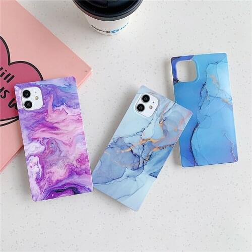 Stylish Purple Retro Marble Square Phone Case For iPhone 12 11 Pro XS MAX XR X 8 7 Plus SE20 Soft IMD ShockProof Back Cover Gift