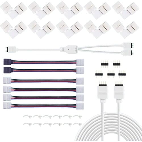 LED Light Connector Kit, 10mm RGB LED Connector Includes 10X L Shape Connectors,2M LED Strip Light Extension Cable