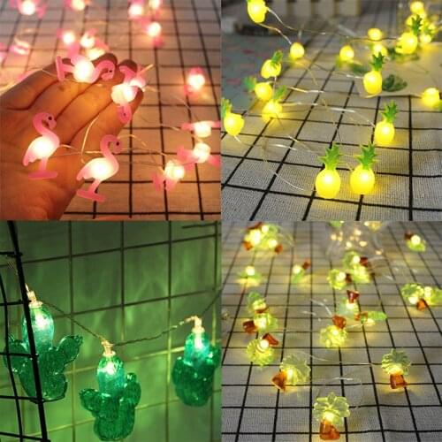 Flamingo Pineapple String LED Lights Tropical Hawaiian Party Decoration Unicorn Cactus Light Birthday Party Flamingo LED Decor