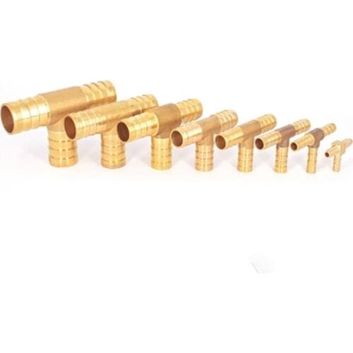 T-Shape Brass Barb Hose Fitting Tee 4mm 6mm 8mm 10mm 12mm 3 Way Hose Tube Barb Copper Barbed Coupling Connector Adapter