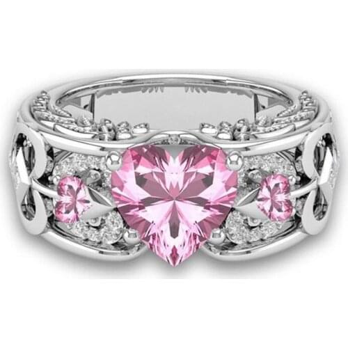 TJP Luxury Pink Crystal Girl Party Jewelry 925 Sterling Silver Rings For Women Wedding Engagement AAA+ Zircon Lady Accessory