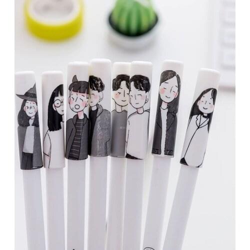24 Pcs Fun Funny Text Gel Pen Hand-painted Character Creative Office Supplies Signature Pen