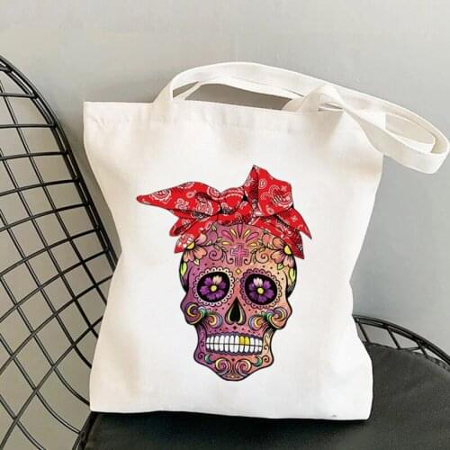 Shopper Red Bandana Sugar Skull Printed Tote Bag women Harajuku shopper handbag girl Shoulder shopping bag Lady Canvas Bag
