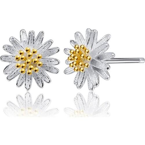 New Fresh Elegant 925 Sterling Silver Gold Color Cherry Blossoms Flower Stud Earrings For Women Birthday Gifts