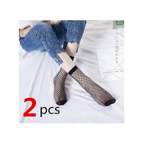 2 Pc Women Mesh Socks knee socks Hollow Out Socks Nylon Knee High Fishnet Net Solid Color Stock Girls Sexy Fishnet Stocking Sock