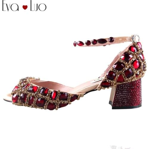 CHS1050 DHL Custom Made Winered Rhinestones Low Heel Block Heel Women Shoes Dress Pumps Bridal Wedding Shoes