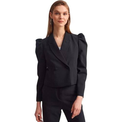2021 Women Crop Blazer Ruffle Shoulder Design Jacket Summer Cardigan Suit Classic Formal Elegant Office Business Kостюм Женский
