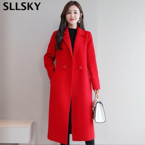 Sllsky Winter Women Woolen Coats Autumn New Long Sleeve Loose Coats Turn-down Collar Casual Single Breasted Elegant Overcoats