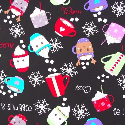 1 yard Cotton Woven Fabric - Snowflakes, letters and ice cream cup (width=140cm)
