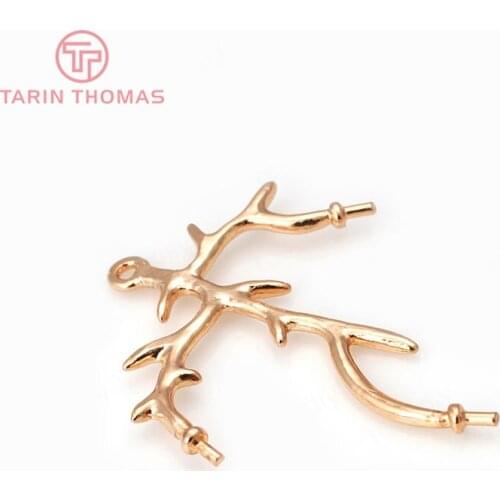 6PCS 23x32MM 24K Champagne Gold Color Plated Brass with Half hole pins Tree Branchs Charms Pendants High Quality Accessories