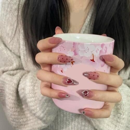 24pcs fake nails almond Pearl Wear Long Paragraph Fashion Manicure Patch False Nails Save Time Wearable Jelly Nail Patch DL