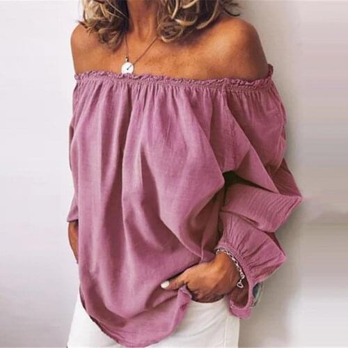 Autumn Women Shirts Blouse Pleated Off Shoulder Tops Winter Solid Color Long Sleeve Top Party Футболка