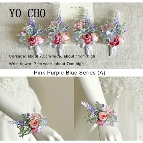 YO CHO Rose Style Wrist Corsage Bracelet Bridesmaid Sisters Hand Flowers Wedding Party Bridal Groom Prom Passionate Orchid