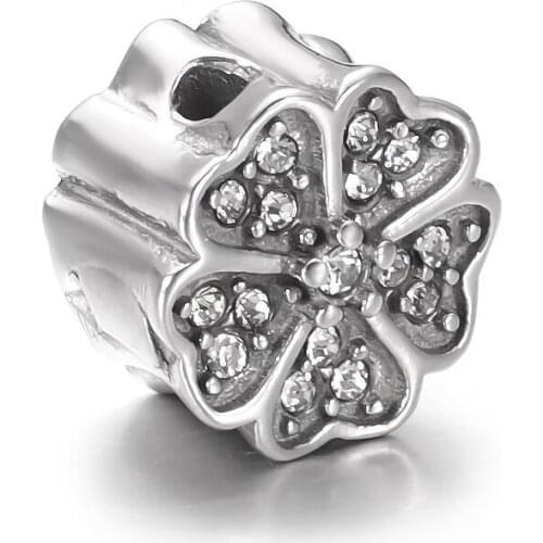 Stainless Steel Flower Bead White Zircon 2mm Spacer Beads Polished Metal Charms Accessories DIY Bracelet Jewelry Making