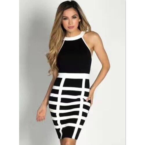 Black and White Color Stunning Geometric Bodycon Womens Party Celebrity Wholesale Bandage Dress