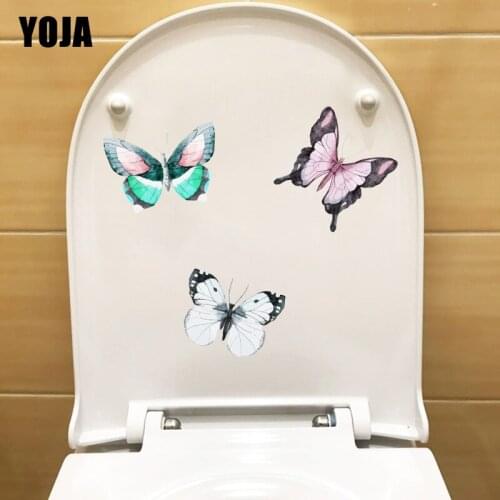 YOJA 23.7X19.5CM Colored Flying Butterflies Home Wall Decor Cute Cartoon Toilet Sticker T1-2061