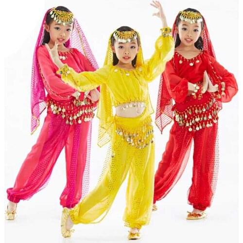 5PCS/SET Kids Indian Dance Dress Children Belly Dance Costume Child Bollywood Dance Costumes for Girl Performance Dance Wear