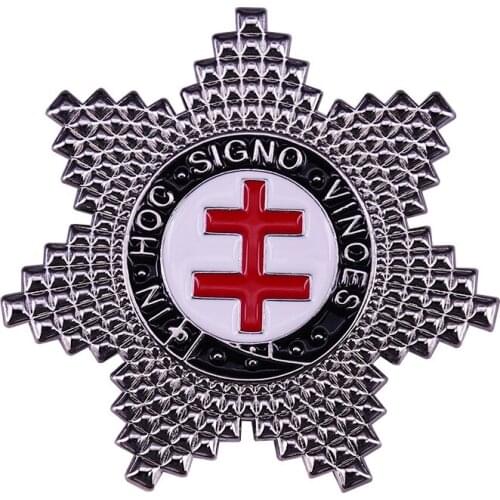 Cool Vintage Metal Masonic Knights Templar "In Hoc Signo Vinces" 7 Star Uniform Lapel Pin