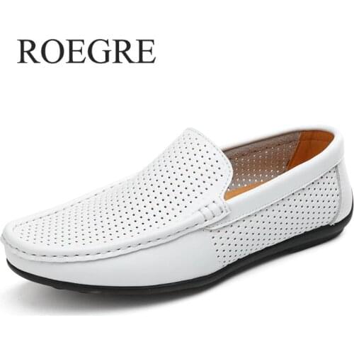 Summer Style Moccasins Boat Male Loafers Shoes For Men Hole Breathable Light Soft Genuine Leather Slip On Flats Footwear 45 46