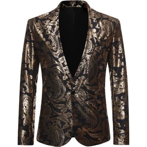 Men Blazers Printed Pattern Jackets Slim Fit Male Suit Jacket Wedding Banquet Party Prom Stage Costume