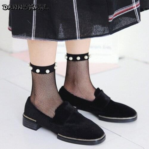 New Korean Style Woman Mesh Socks Nylon Fishnet Women Socks Fashion Pearl Socks For Girl Calcetines Mujer Sexy Hosiery