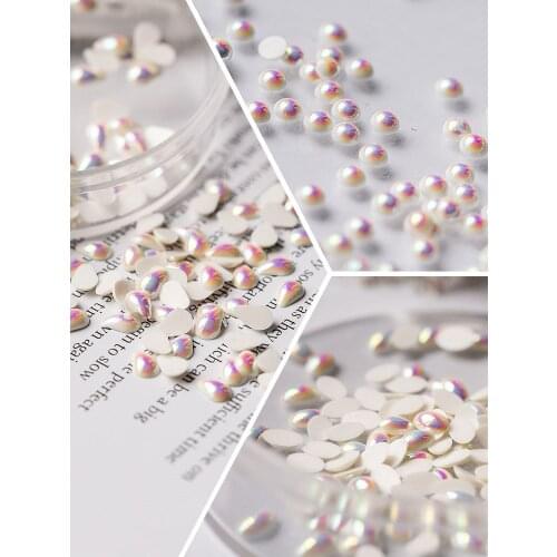 Wholesale 500pcs/lot High quality White AB flat back Pearl Nail Art Manicure Nails Accessories DIY 3D Nail Decorations Charms