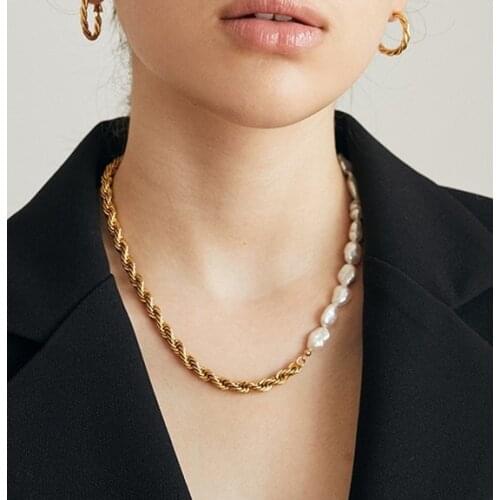 Brass Freshwater Baroque Pearl Chain Choker Necklace OL Designer T Show Runway Gown Sweety Boho Amazing Jewelry