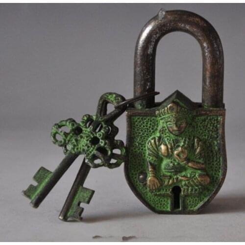 Elaborate Chinese Tibet Buddhism bronze sculpture white tara big door lock and key