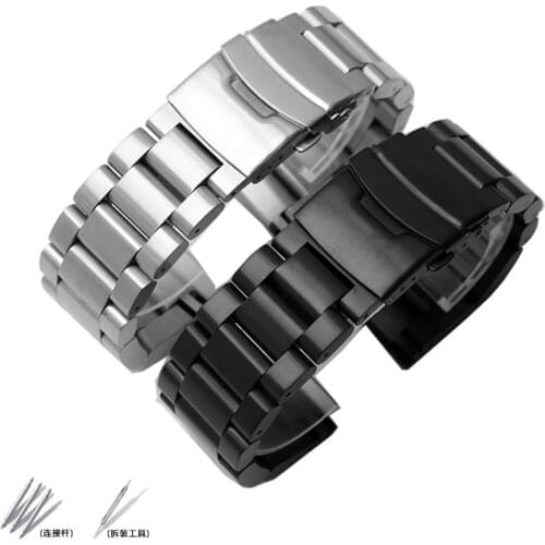 Solid Thickening 5.5mm 316L Stainless Steel Watchbands Silver 22mm 24mm 26mm Metal Watch Band Strap Wrist Watches Bracelet