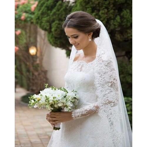 Romantic Lace Wedding Dresses With Long Sleeve Off Shoulder Mermaid Wedding Gowns Sweep Train Appliques Bridal Dress Custom Made