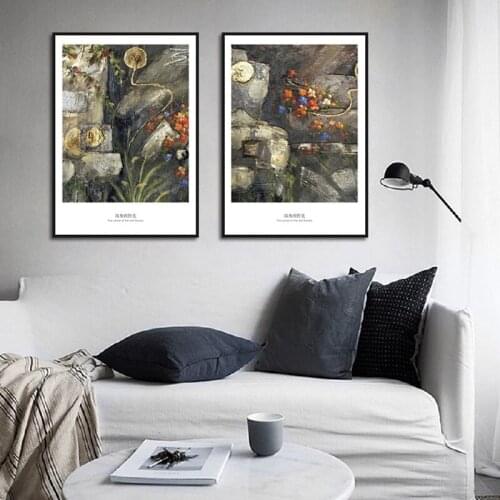 Scandinavian Posters Corner Wildflowers Realistic Oil Pictures Canvas Painting Stone Wild Grass Wall Art Living Room Decor
