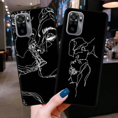 Funny Abstract Women Face Line Soft Phone Case For Xiaomi Redmi Note 9S 10S 8 9 10 Pro Max 8T Kiss More Often Black Cover