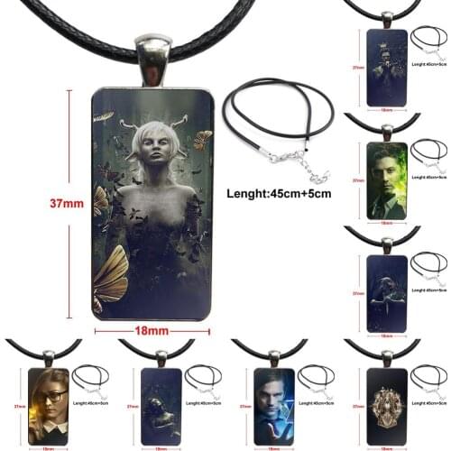 Vintage Jewelry Stainless Steel Plated With Glass Cabochon Choker Long Pendant Rectangle Necklace For Women Movie The Magicians
