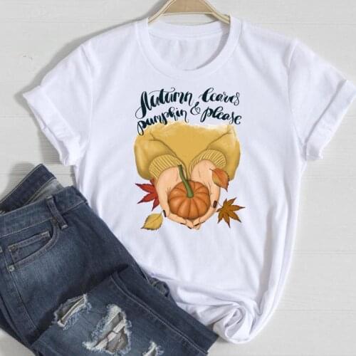 Autumn Fall Graphic Clothing Tshirt 90s T Female Tee Top Print T-Shirt Women Love Sweet Style Pumpkin Thanksgiving Halloween