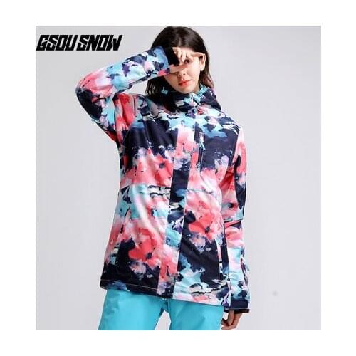 GSOU SNOW Brand Women Ski Jacket Snowboard Jacket Windproof Breathable Hooded Clothing Outdoor Sport Wear Female Thermal Coat