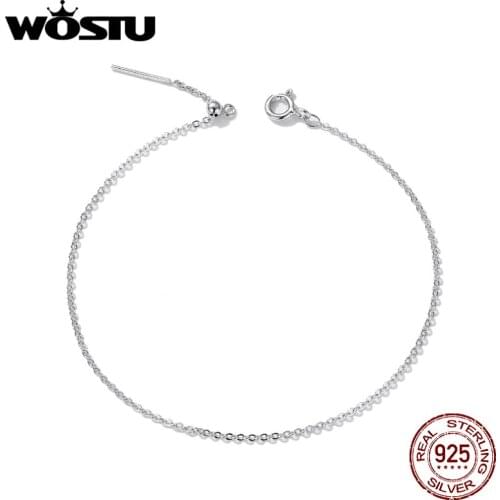 WOSTU Simple Bead Chain Bracelet for Women 925 Sterling Silver Chain Bracelet Anti-allergy Fine Jewelry Gift BNB061