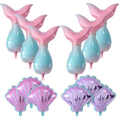 10/50pcs Mermaid Tail Balloons Shells Balloons Foil Helium Ball Birthday Baby Shower Summer Beach Under The Sea Party Supplies