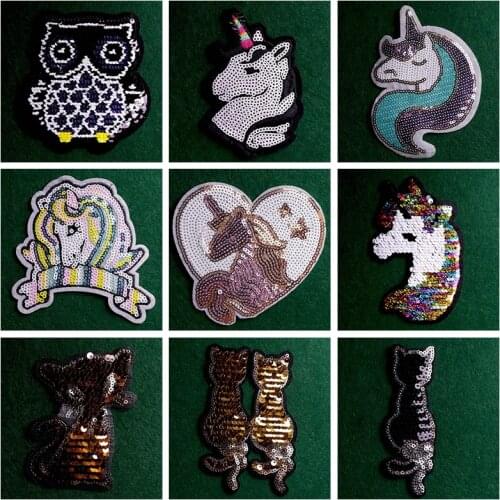 2PCs/Lot Cartoon Unicorn Patch Sequins Patches On Clothes Sew on Patches For Clothing Animal Patch Stripes For Clothes Stickers
