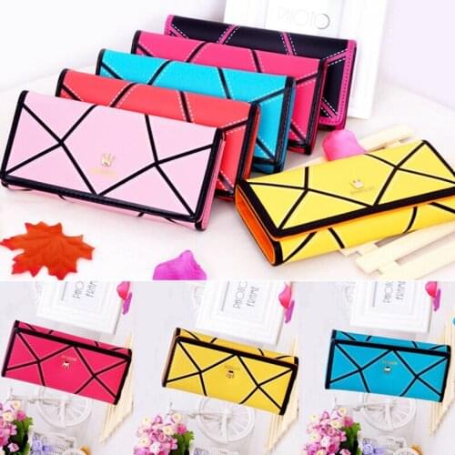 2021 New Korean Version of The Geometric Womens Wallet Crown Color Matching Long Wallet Wallet Mobile Phone Bag