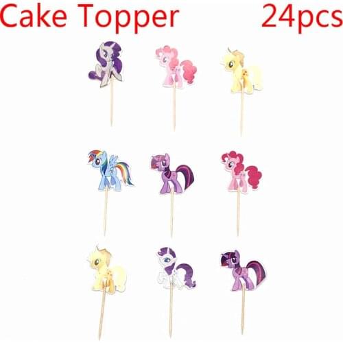 24pcs Cartoon My Little Pony pattern Party Cupcake Cake Toppers Picks Kids Birthday Party Supplies Wedding Decorations Cake Cup