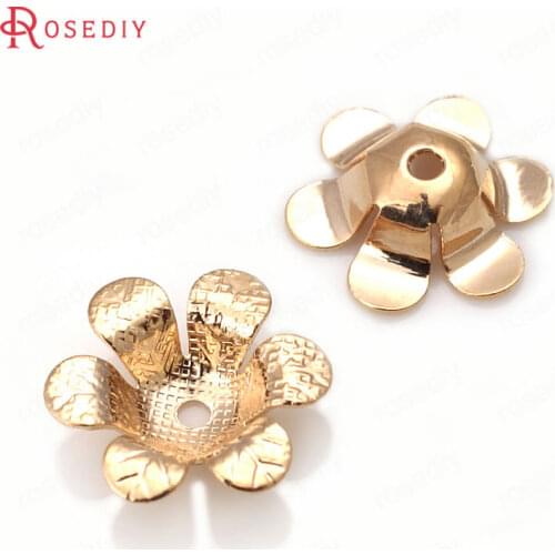 31276-G)20PCS 15MM 24K Champagne Gold Color Brass Flower Beads Caps Jewelry Making Supplies Diy Findings Accessories