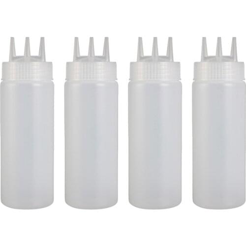 4pcs Jam Squeeze Bottles 3-hole Tomato Sauce Dispensers Kitchen Gadget for Salad Dressing Mustard (White, 12oz, 360ml)