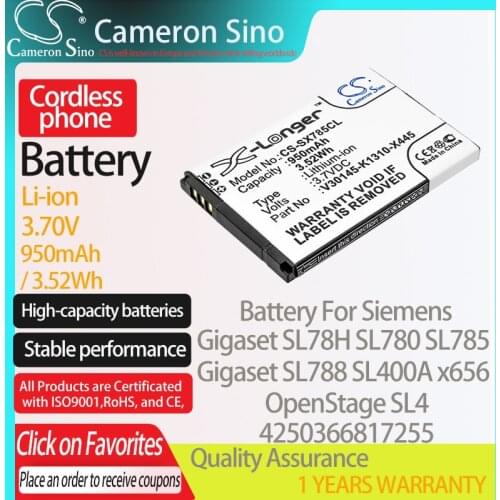 CameronSino Battery for Siemens Gigaset SL78H SL780 SL785 SL788 SL400A x656 fits Siemens 4250366817255 Cordless phone Battery