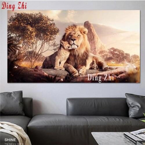 5D Diy Diamond Painting Mom And Baby Lions Cross Stitch Mosaic African Animals Of Rhinestone Diamond Embroidery Decor Gift