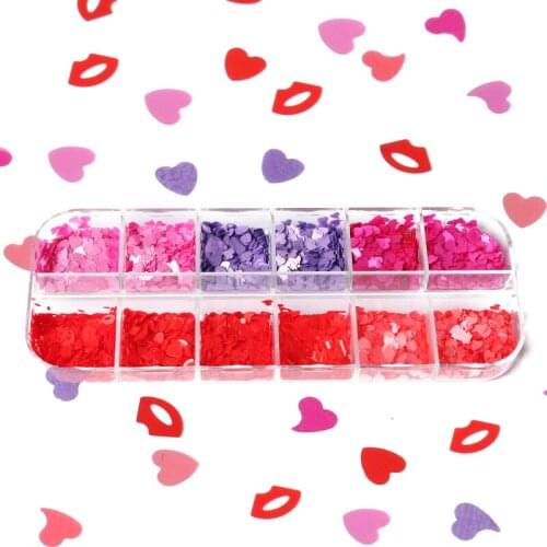 Nail Sequins Love Heart Design Glitter Shiny Romantic Decoration Decal Sexy red lips LOVE Letter Colorful Nail Art Tips Manicure